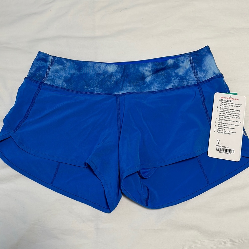 NWT Lululemon Blue Speed Short - size 6
